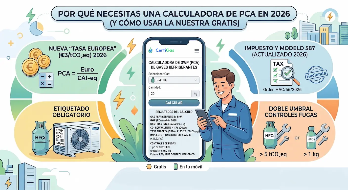 Calculadora de PCA y toneladas de CO₂ equivalente para gases fluorados