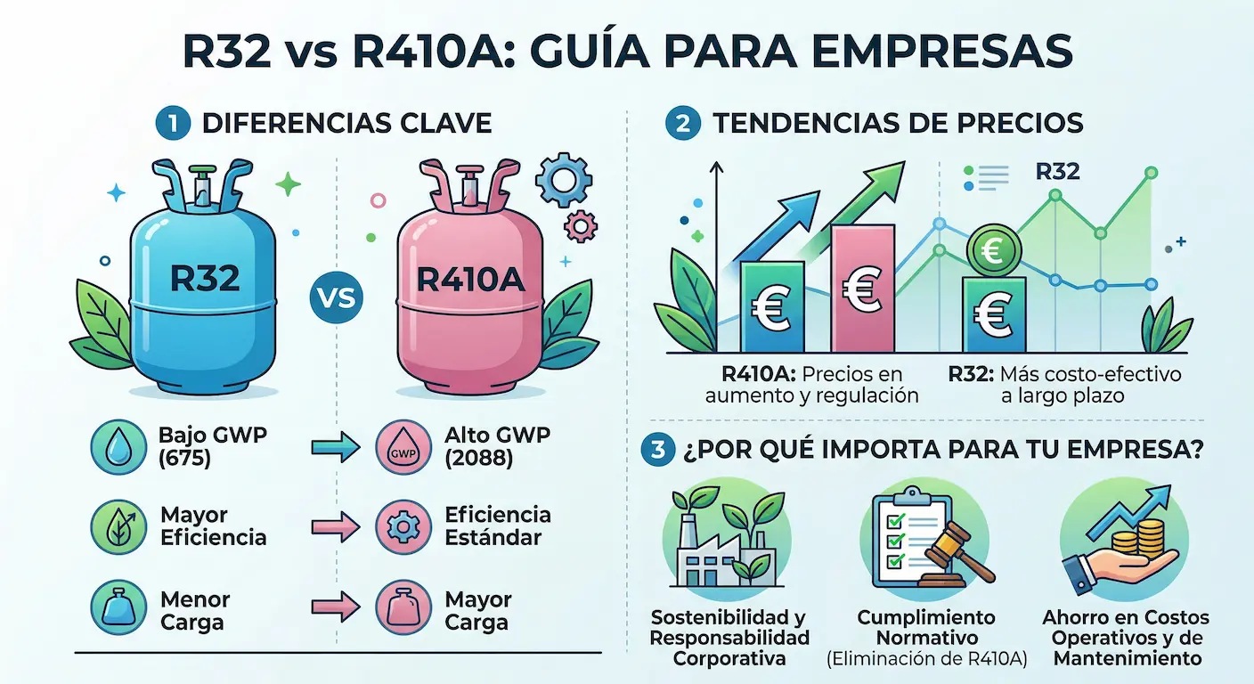 Comparativa entre refrigerantes R32 y R410A para aire acondicionado